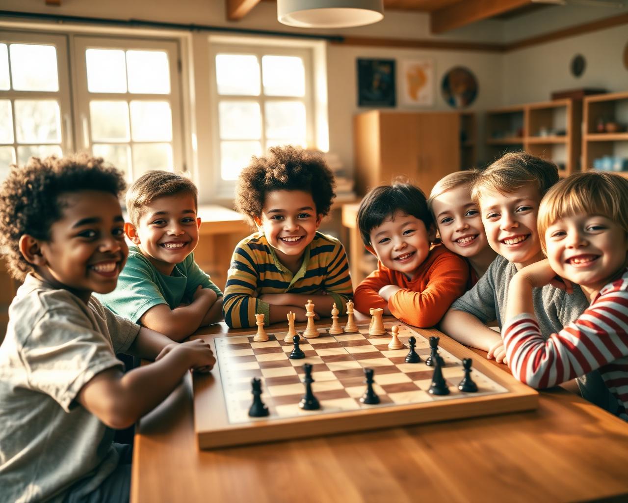 Kids learning chess together